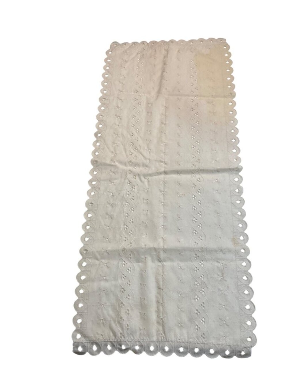 Vintage Embroidered Ivory Cotton Fabric With Scalloped Eyelet Edges 30"x13" Pane